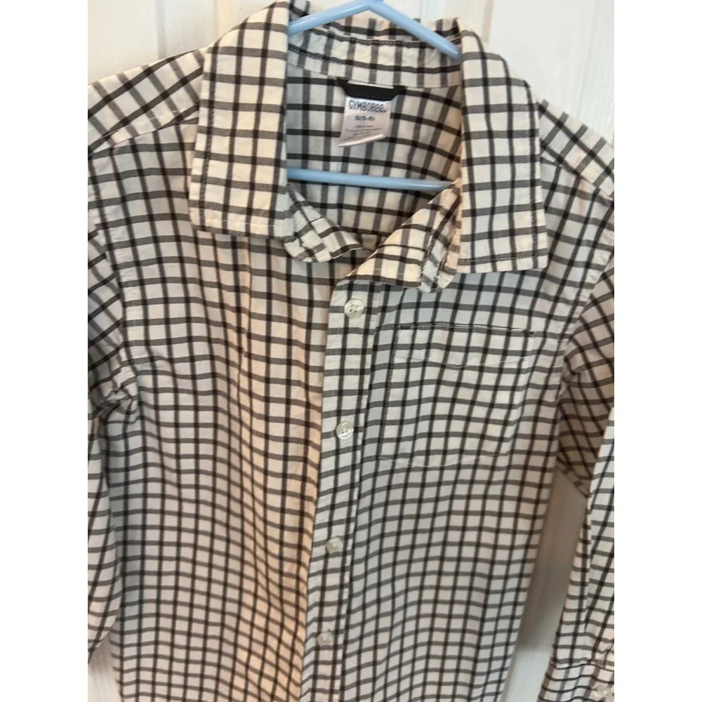 Gymboree Button Down Shirt Black White Grid Check Long Sleeve Kids‎ S 5-6 Top